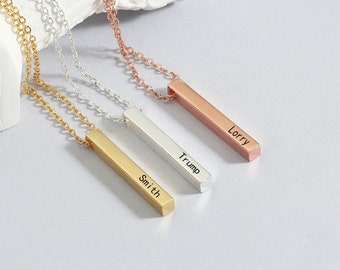 Bar Necklace,Personalized Family Name Necklace,Custom Vertical Bar Necklace,Engraved Jewelry,Gift For Her,Mothers Jewelry,Mom Gift