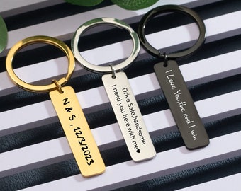 Personalized Bar Keyring,Engraved Metal Keychain,Custom Engraved Text,Personalised Keychain,Name Date Keychain,Personalized Gift,Couple Gift