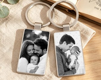 Porte-clés photo personnalisé, cadeau pour la fête des pères, porte-clés photo recto-verso, cadeau d'anniversaire, cadeau photo unique pour papa, porte-clés souvenir