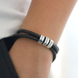 Pulsera de cuero para hombre, regalo para novio, regalo para esposo, pulsera con nombre personalizado, regalo único para papá, pulsera con nombres familiares personalizados