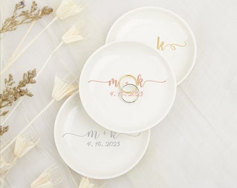 Anniversary Ring Dish,Wedding Ring Dish,Personalized Wedding Jewelry Holder,Gift For Bride,Custom Initials & Date Trinket Dish,Gift for Her