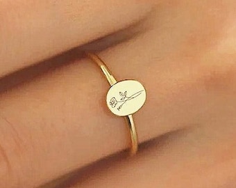 Personalized Birth Flower Ring,Custom Gold Ring,Stackable Ring,Mothers Ring,Gift For Her,Gift For Mom,Handmade Jewelry,Anniversary Gift