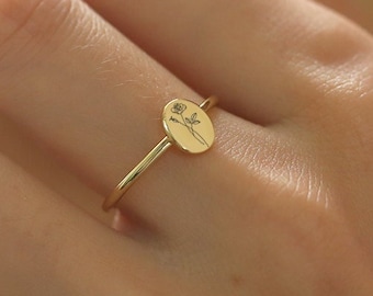Rings For Women,Custom Birth Flower Ring,Personalized Flower Ring,Personalized Floral Ring,Gift For Wife,Birthday Gift,For Grandma,Keepsake