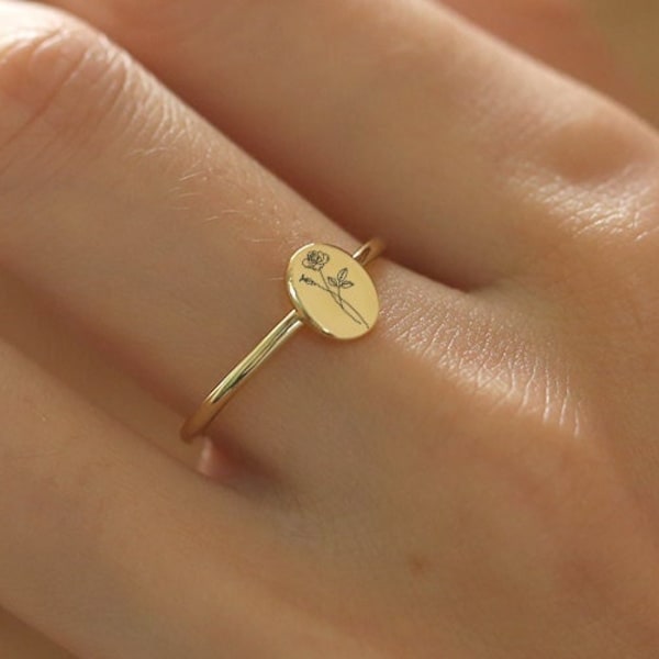Rings For Women,Custom Birth Flower Ring,Personalized Flower Ring,Personalized Floral Ring,Gift For Wife,Birthday Gift,For Grandma,Keepsake