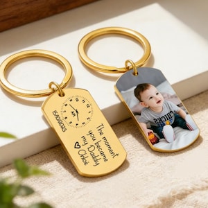 Het moment dat je papa werd, kraamcadeau, sleutelhanger voor kersverse papa, gepersonaliseerde sleutelhanger met papa's foto, Vaderdagcadeau voor nieuwe papa