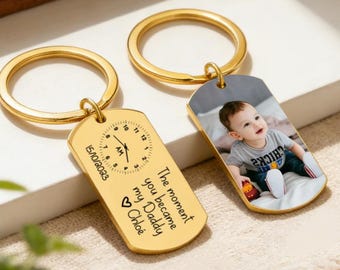 The Moment You Became My Daddy, New Born Baby Gift, Keychain for New Daddy, Personalised Daddy Photo Keyring, Fathers Day Gift for New Dad