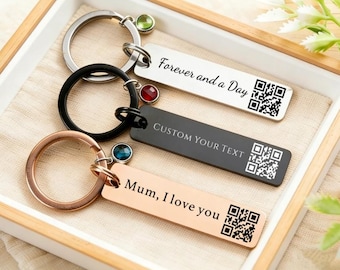 Llavero con código QR personalizado, llavero escaneable con música, llavero de regalo musical, llavero personalizado, llavero de acero inoxidable grabado con láser personalizado.