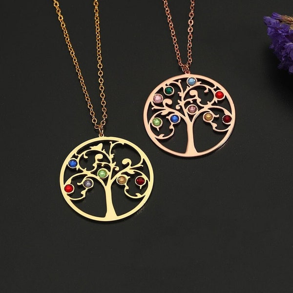 Custom Tree Of Life Necklace With Birthstone,Birthstone Family Tree Name Necklace,Gift For Mom,Grandma,Gift For Her,Anniversary Gifts