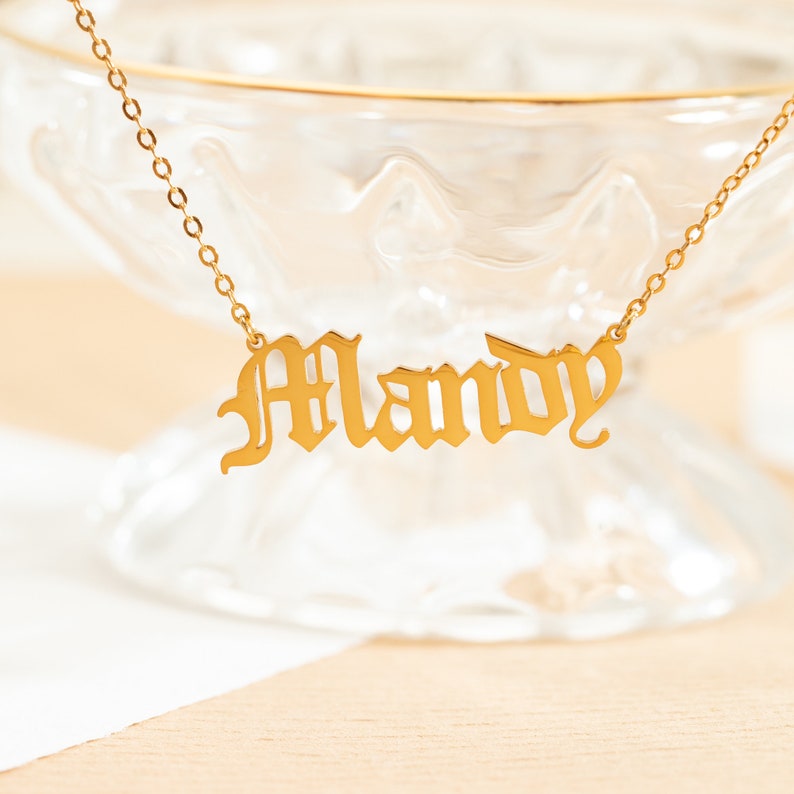 Old English Name Necklace,Custom Gothic Style Name Necklace,Old English Pendant,Gothic Font,Nameplate Necklace,Jewelry Gift,Mom Gifts image 3