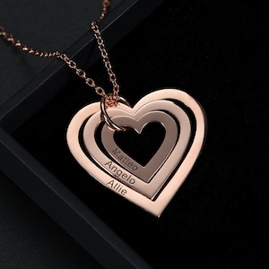 Heart Name Necklace,Personalized Engraved Heart Necklace,Family Names Necklace,Custom Jewelry,Love Necklace,Gift for Mom,Birthday gift