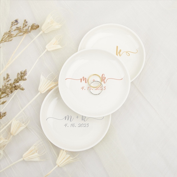 Wedding Ring Dish,Anniversary Ring Dish,Personalized Wedding Jewelry Holder,Gift For Bride,Custom Initials & Date Trinket Dish,Gift for Her