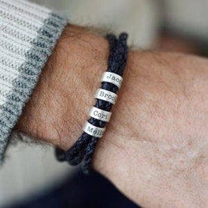 Pulsera de cuero personalizada para hombre, pulsera de múltiples cuentas personalizada, pulsera con nombre de niño grabado, regalo del Día del Padre para esposo, papá, abuelo