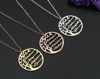 Custom Family Name Necklace,Tree Of Life Necklace,Personalized Name Necklace, Multiple Names Necklace,Mom Gift,Birthday Gift,Gift For Her