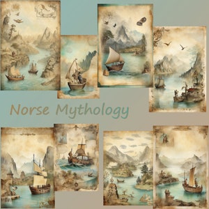 Norse Mythology, 40 Scrapbook Pages, Junk Journal, Celtic Mythology, Pagan, Vintage Inserts, printable pages, DIY Notebooks