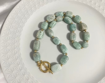 Amazonite Gold Plated Toggle Necklace  Serene Beauty: Amazonite Gold-Plated Toggle Necklace - Perfect Gift Idea