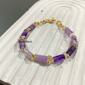 Amethyst and Citrine Bracelet: Gold Plated Gemstone Beaded Bracelet