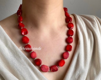 Red Coral Pendant Necklace with Gold Plating: Perfect Summer Gift