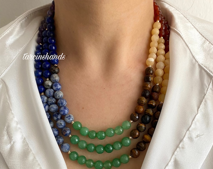 Multistrand 7 Chakra Necklace , Multistrand Gold Filled 7 Chakra Necklace , Crystal Healing Jewelry , Gift For Women , Bohemian Necklace
