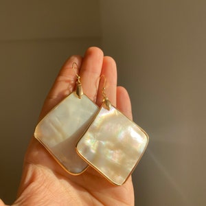 Mother of pearl earrings , gold plated mother of pearl earrings , large mother of pearl earrings , chunky pearl earrings , gift for her