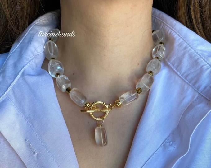 Bold Raw Quartz Toggle Necklace Clear quartz toggle necklace , raw quartz necklace , big bold quartz necklace , statement quartz jewelry