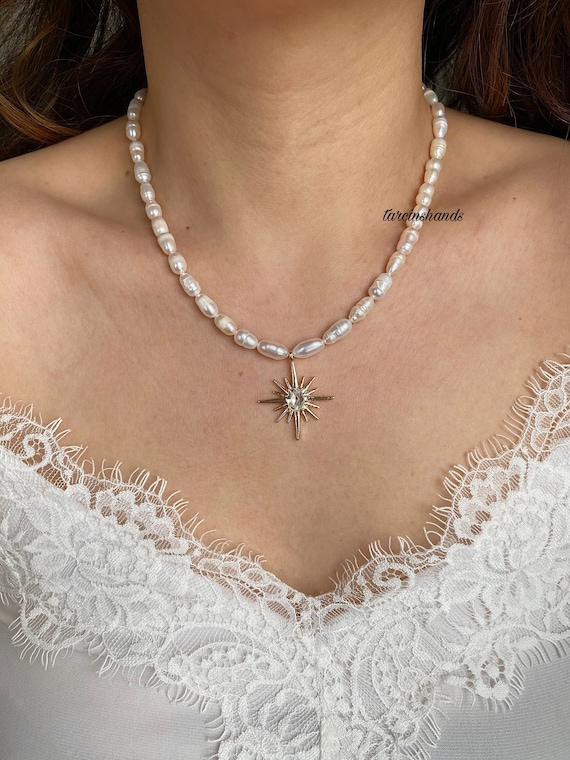 Freshwater Pearl Necklace: Beaded Pole Star Pendant, Elegant Jewelry