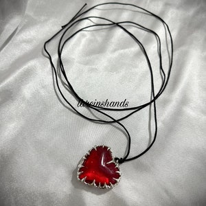 Spiky heart necklace red glass heart pendant necklace , gothic heart necklace , chunky heart necklace , cybery2k jewelry zdjęcie 5