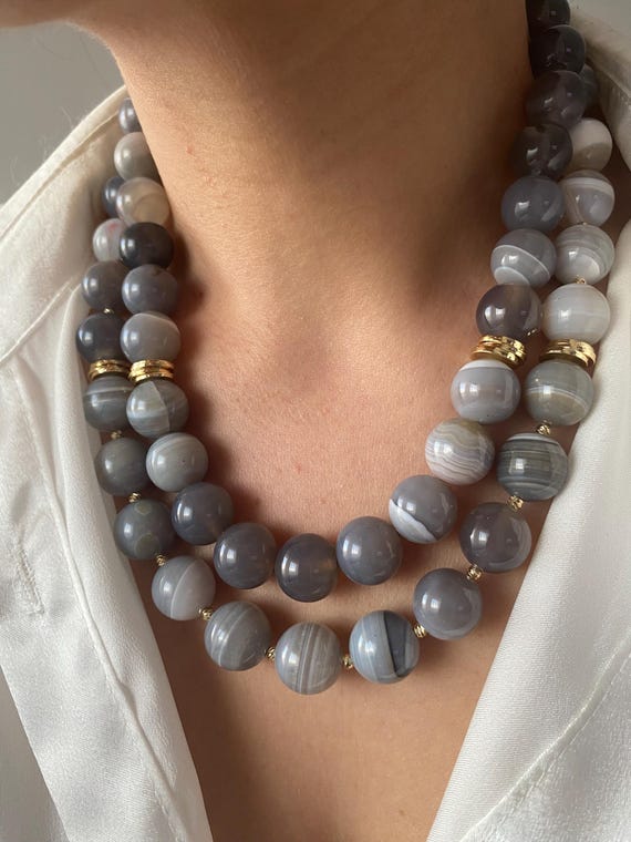 Moss Agate Statement Necklace, Chunky Green Gemstone Jewelry, Gold Plated Multistrand Choker, Organic Stone Gift, Nature Lover Boho Style