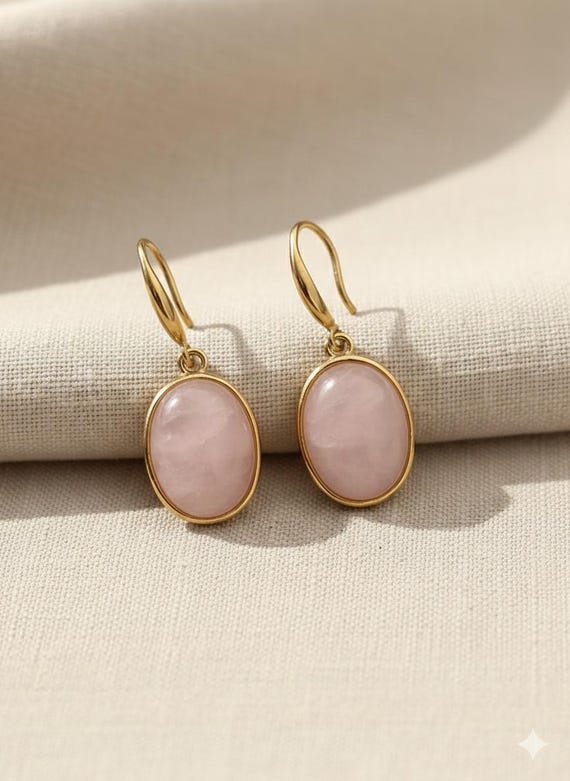 Dainty Rose Quartz Earrings: Gold Plated Stainless Steel Hooks