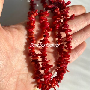 Multistrand Red Coral Necklace with Gold Plated Coral Pendant Bohemian Style image 9