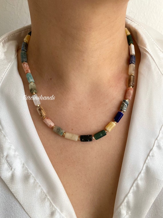 Handmade Gold-Plated Chakra Necklace: Mixed Gemstone Healing Jewelry