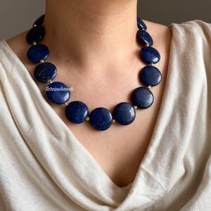 Chunky Lapis Lazuli Gold-Plated Necklace: Bohemian Statement Jewelry