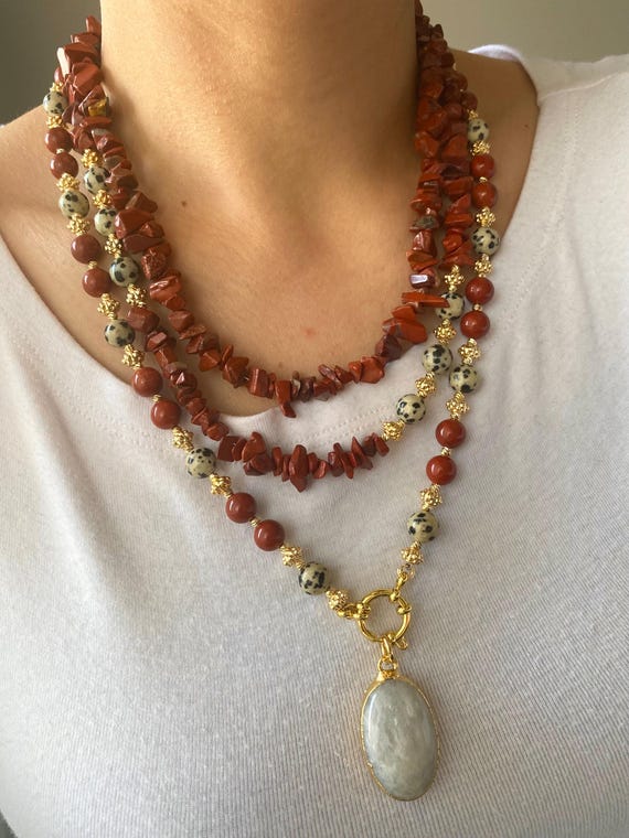 Dalmatian Jasper Necklace, Red Jasper and Black Spot Stone Choker, Grounding Crystal Jewelry, Unique Spotted Gemstone Gift, Minimalist Boho