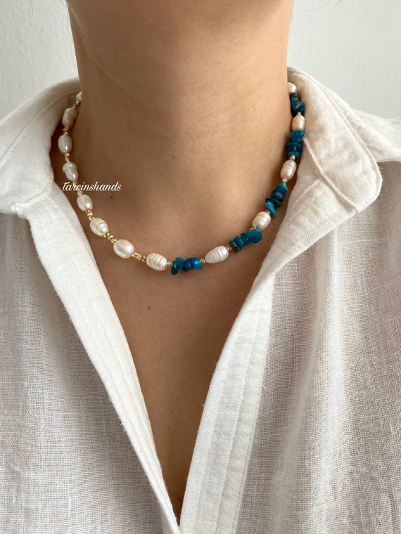 Apatite & Freshwater Pearl Gold-Plated Necklace
