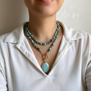 Collar largo turquesa, 94 cm (37 pulgadas), cuentas envolventes, joyería convertible chapada en oro, regalo con piedra natal de diciembre, collar de doble hebra con gemas