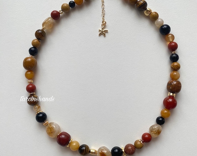 Mixed Gemstone Necklace,Earthy Gemstone Necklace,Boho Summer Semi Precious Stone Handmade Necklace,Chunky Gemstone Necklace