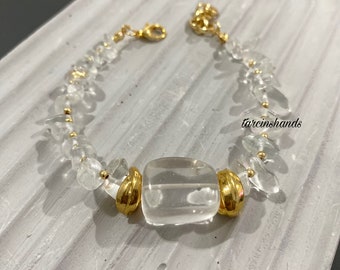 Crystal Clear Power: Raw Quartz Gold-Plated Bracelet gold plated gemstone bracelet , rock quartz bracelet healing bracelet