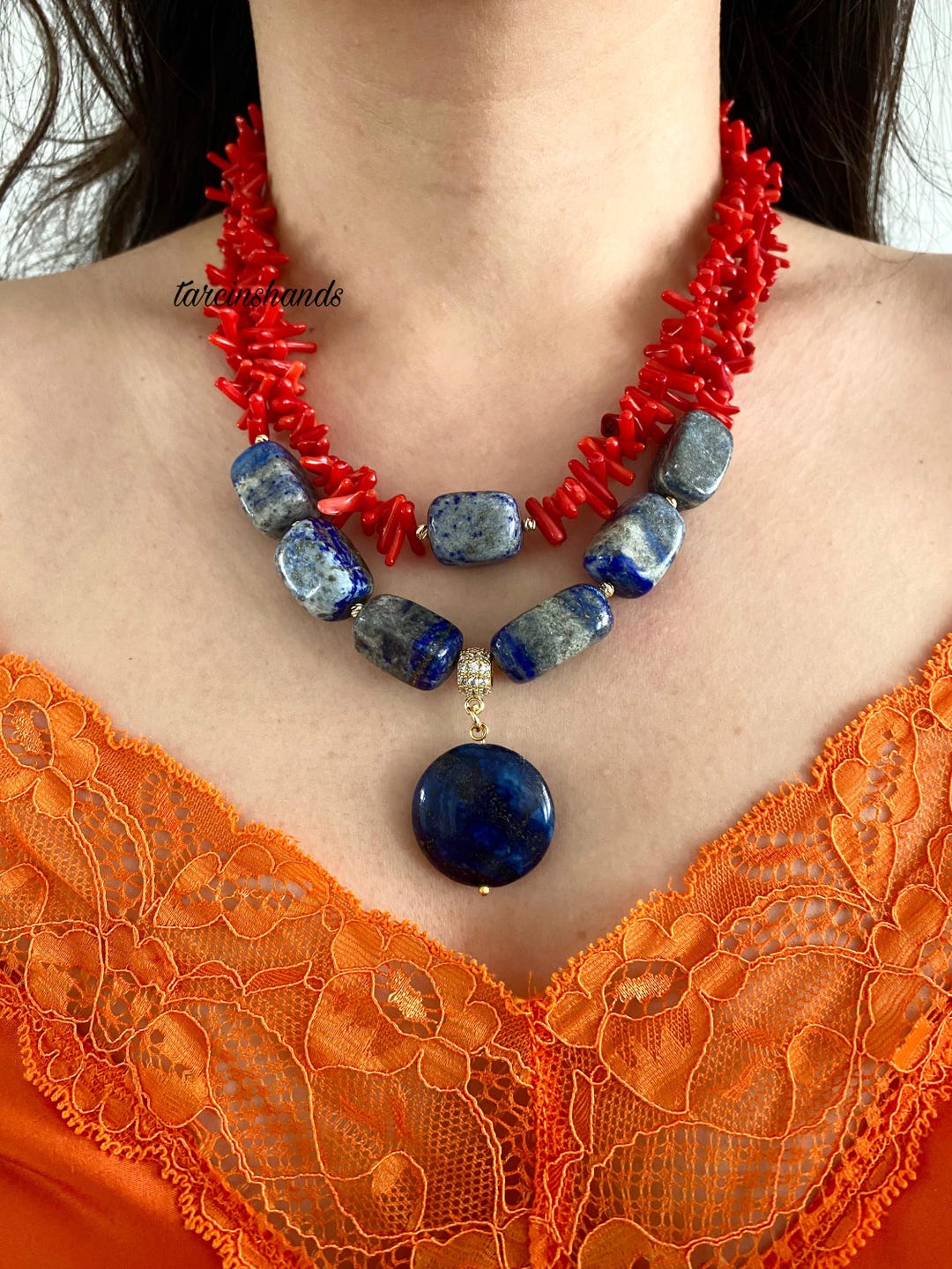 Collier Vintage Multi-rangs En Lapis Lazuli - Bijou Ancien Occasion