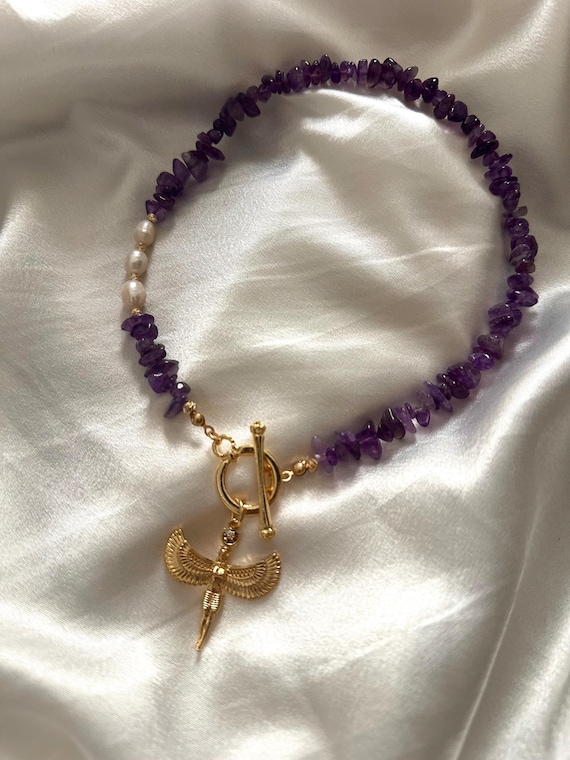 Goddess Isis Choker,Amethyst Beaded Ancient Egypt Necklace,Gift For Women