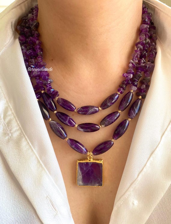 Handmade Amethyst Gold-Plated Necklace: Boho Statement Piece