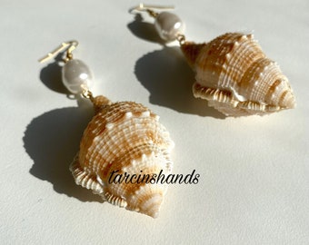 Bring the Beach Vibes Everywhere with Our Natural Seashell and Mallorca Pearl Earrings - Perfect for a Shells Gift-Stud EarringsJewelry