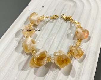 Raw citrine gold plated bracelet , rock citrine bracelet , citrine beaded bracelet , healing natural stone bracelet ,crystal healing jewelry