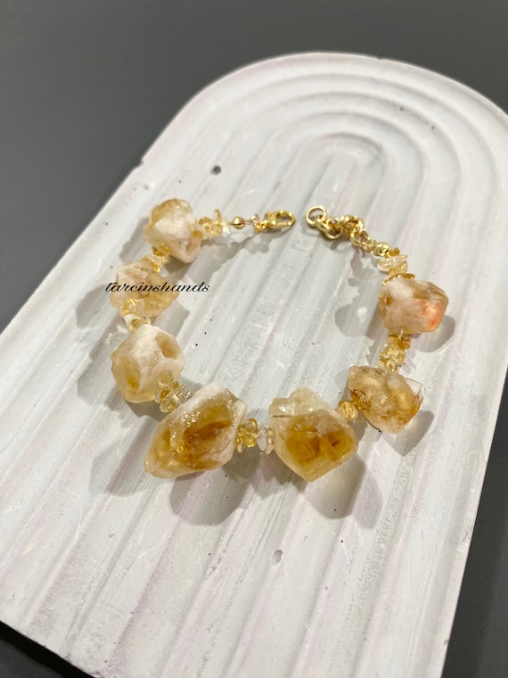 Raw Citrine Beaded Bracelet – Gold-Plated Healing Crystal Jewelry