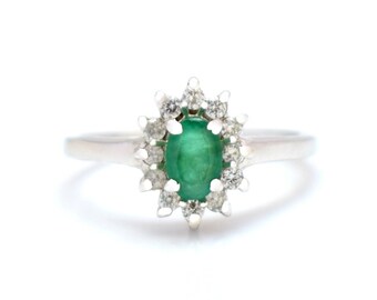 100% natürlicher Smaragd Verlobungsring, 925 Sterling Smaragdring, Smaragd und Diamant 14 k Goldring, ovaler Smaragdring PSR-46