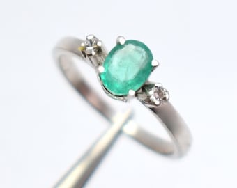 100 % Natural Emerald Engagement Ring, 925 Sterling Emerald Ring, Emerald And Diamond 14 k Gold Ring, Oval Emerald Ring PSR-47