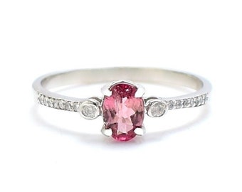 Tourmaline Ring, Oval Pink Tourmaline Ring-Natural Pink Tourmaline Engagement Ring, 925 Sterling Silver And 14K Gold Ring PSR-70