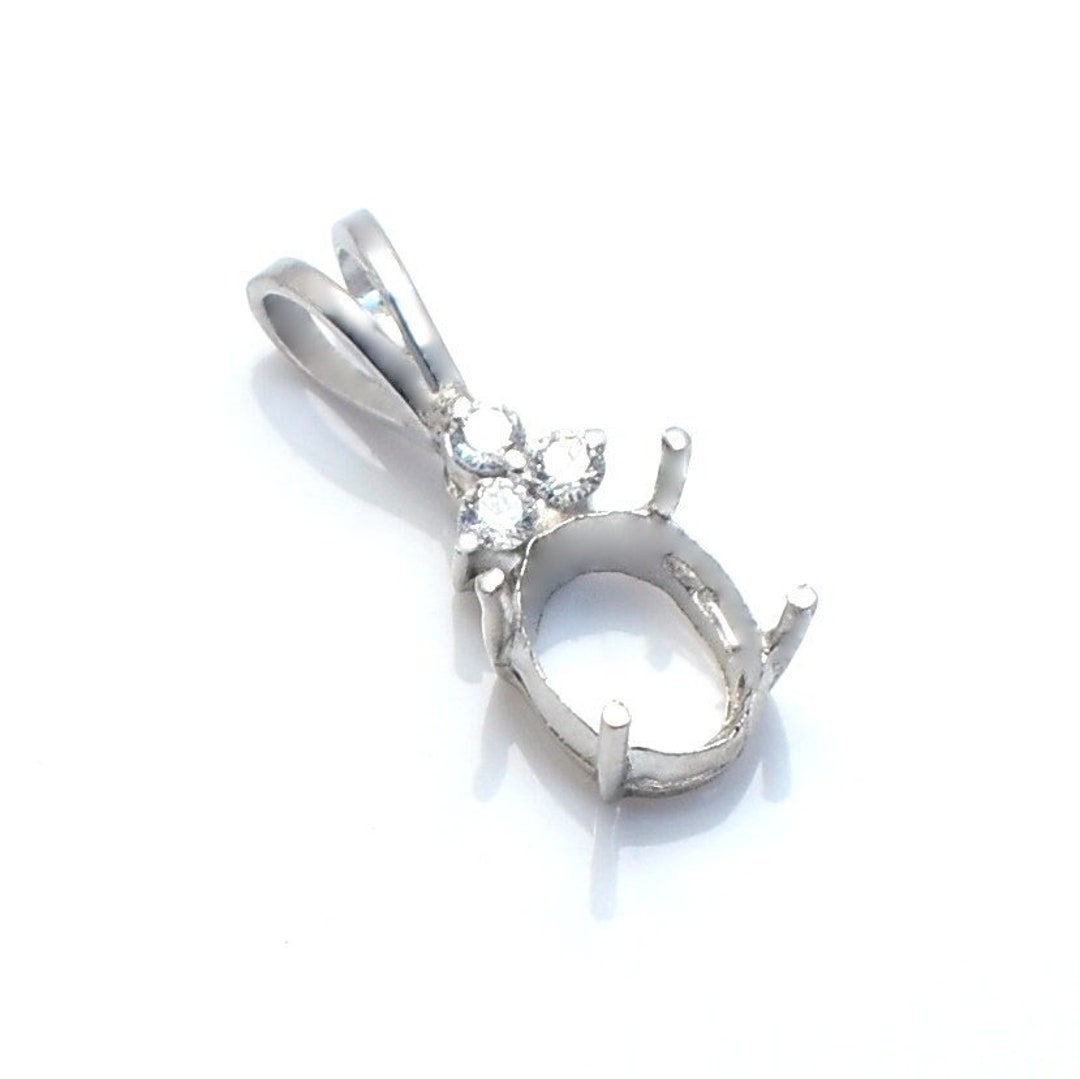 925 Sterling Silver Oval Pendant Setting With Zircon, Oval 7x5 to 14x10
