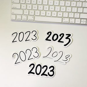 Year 2023 - 2024 Stickers | 5 Different Fonts | White Matte, Not Waterproof | New Year Planner Sticker