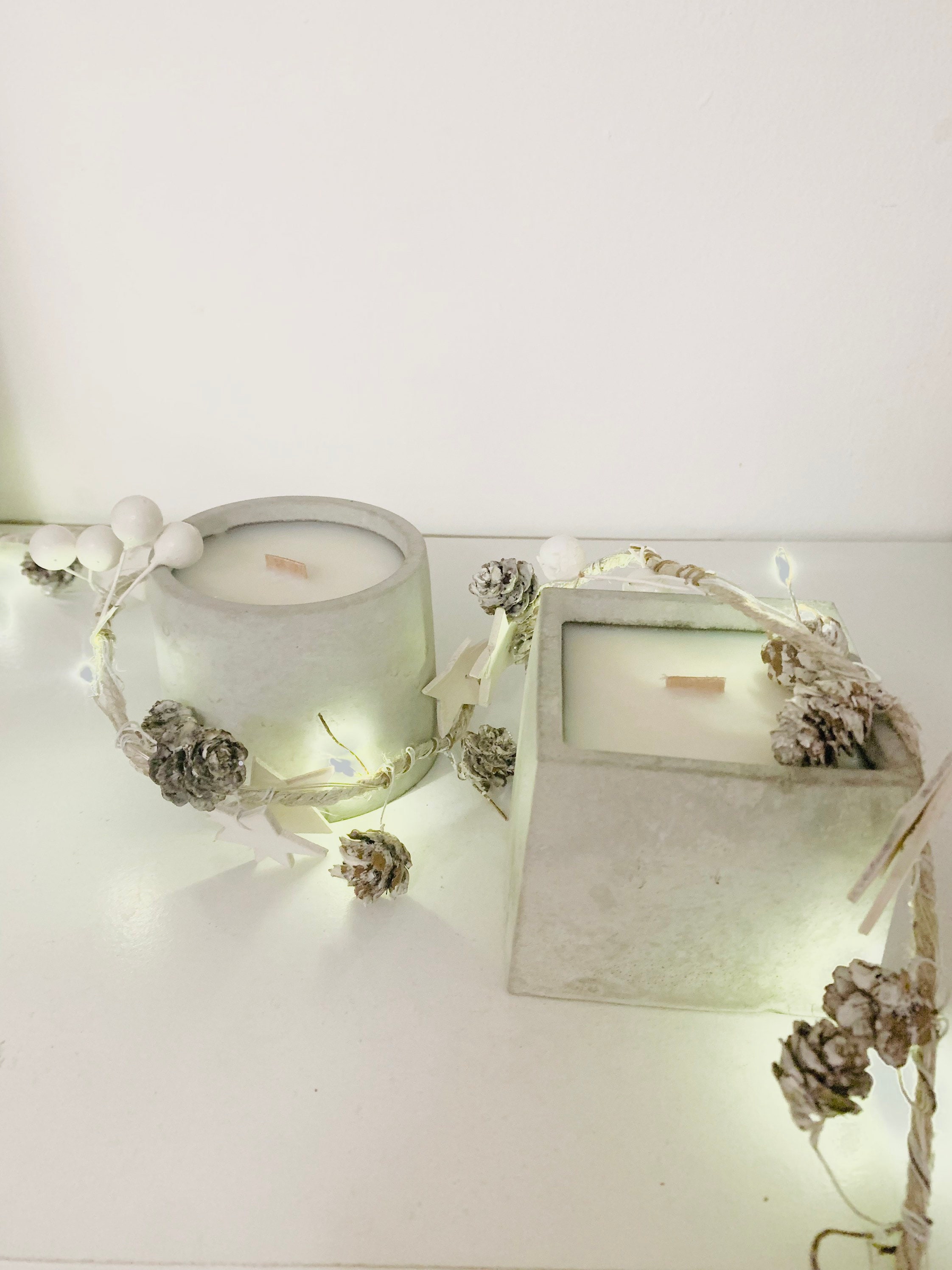 Bougie Parfumée Pot en Ciment Carré Cire de Soja