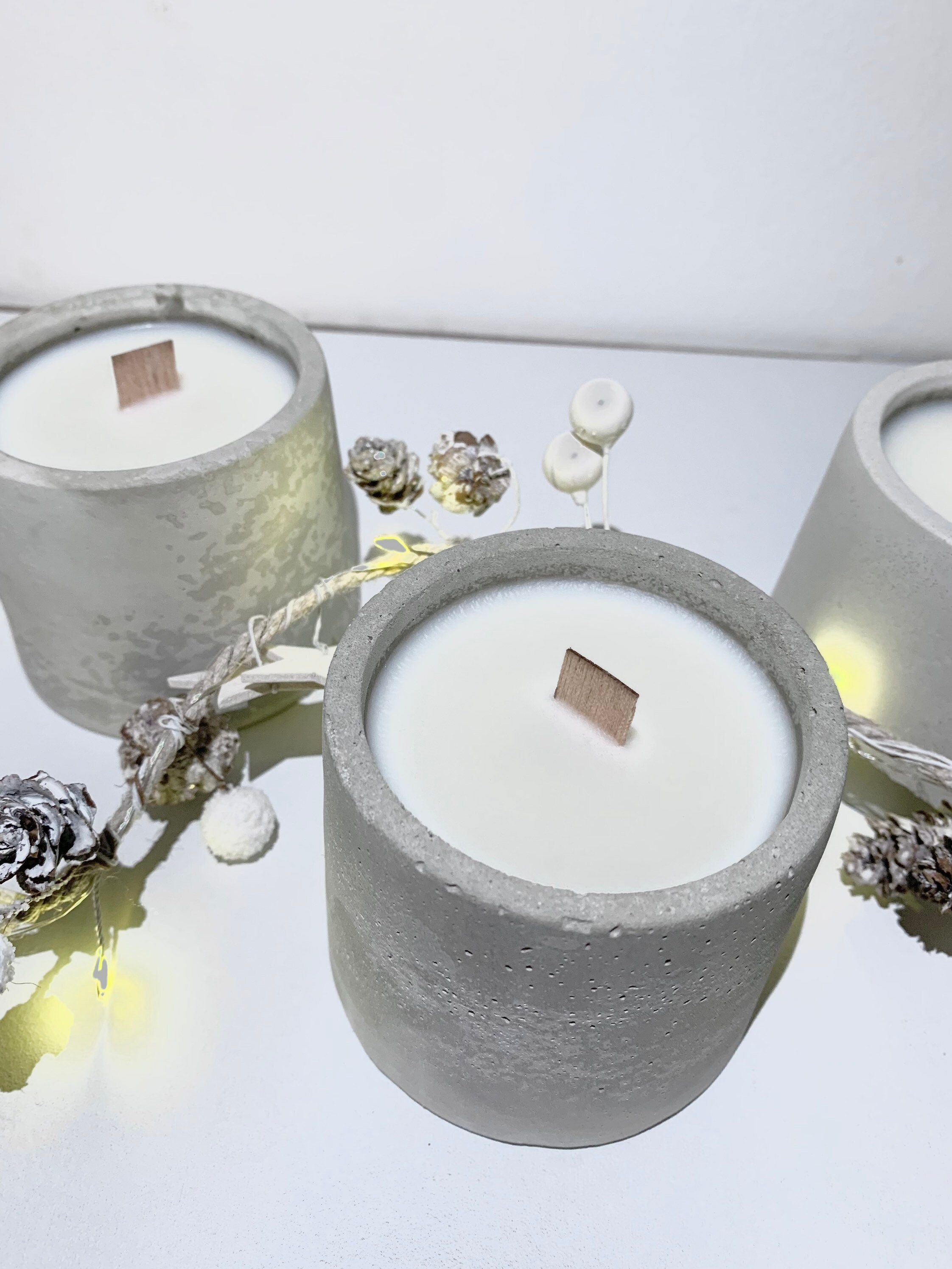 Bougie Parfumée Pot en Ciment Rond Cire de Soja