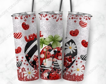 Ladybug Gnome Tumbler | Faux Glitter Insulated 30 Oz. with Lid and Straw